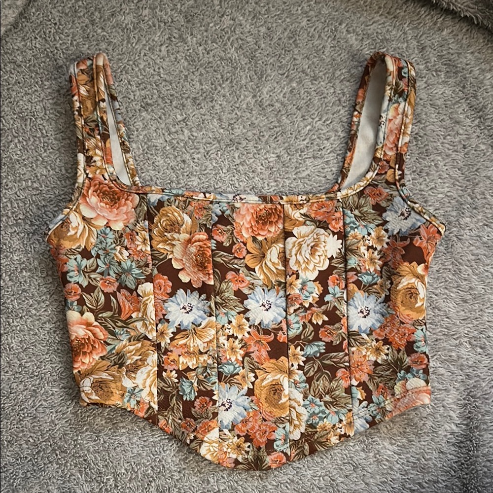 Floral Corset Top - Brown and Cream